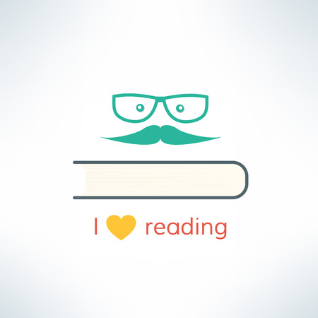 Vector love reading banner with heart and book in modern flat design. Hipster education and literature concept.のイラスト素材