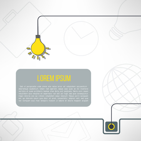 Vector wire plug and socket with light bulb background in simple flat design. Inspirational creativity concept.のイラスト素材