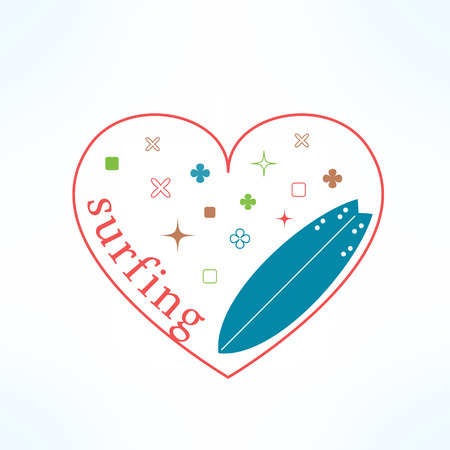 Vector love surfing colorful surfing tshirt print with cute geometrical shapes.のイラスト素材