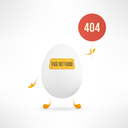 Vector 404 web page not found error with cute and funny egg creature holding the red sign.のイラスト素材