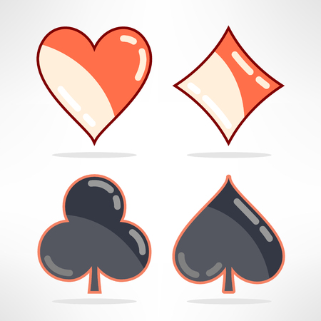 Vector set of playing cards suits icons in modern flat design.のイラスト素材