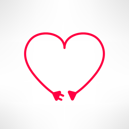Vector heart made from electric line with plug. Love connection concept.のイラスト素材