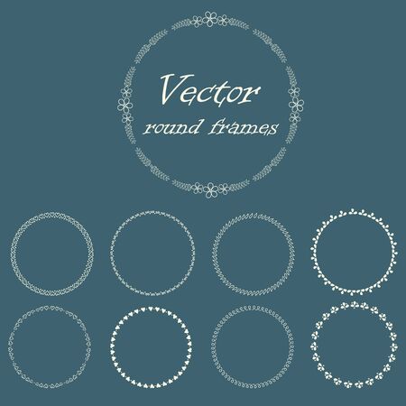 Set of beautiful vintage round frames. White color.Vector Illustrationのイラスト素材