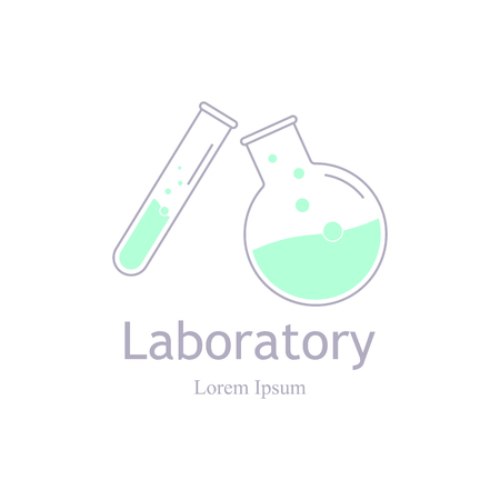 Vector laboratory, chemical, medical test logo, icon. Laboratory equipment vector logo. Lab logo template, vector science icon. Lab icon logo isolated on white. Chemicals and science logo.のイラスト素材