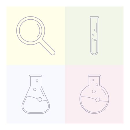 Science icons. Chemical tools and utensils. Laboratory ecology vector icon  . Chemicals, science  icon,technology  . Research and science. Lab glassware. Vector template for medicine, science, technology, chemistry, biotechnology.のイラスト素材