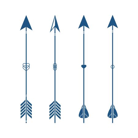 Collection of decorative tribal arrows. Hipster arrows. Indian style. 
Arrow clip art. Vector illustration with ethnic elements isolated on white background.のイラスト素材