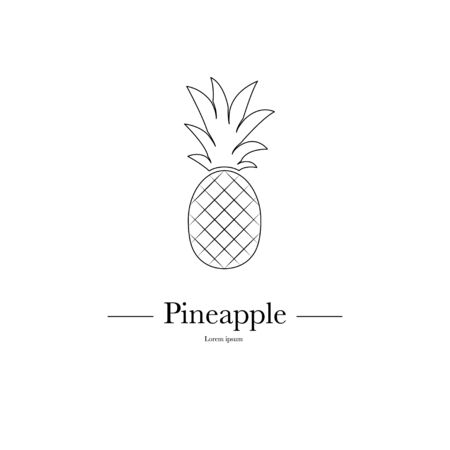 Outline Pineapple Minimalistic Sign Design. Exotic tropical summer fruit. Vector black and white illustration. Trendy line graphic element for your design.のイラスト素材