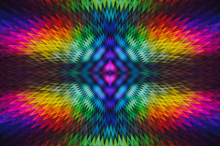 abstract background multicolor rainbow radial wave from the center of symmetry of the peacock's tailの写真素材