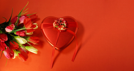 Valentines box heart shaped. Copy space. Design background. Creative art. Valentines day. Party decoration. Creative minimal.の写真素材