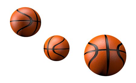 three basketballs isolated on white background 3D render, 3D illustration. sports backgroundの写真素材
