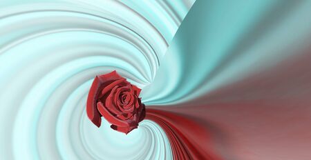 simple design red large rose on a red abstract background wave lines on light bluish steel trend color 2020. Banner, flyer, brochure.の写真素材