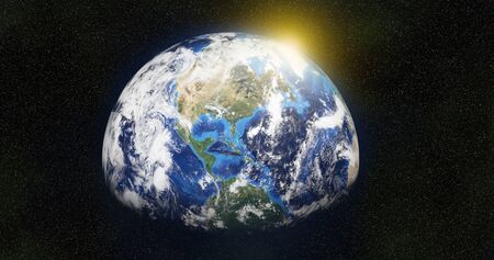 3D rendering of planet earth from space in the clouds you can see America on a starry background the...