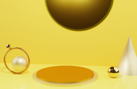 podium mockup for the sales product to set the yellow background colorの写真素材