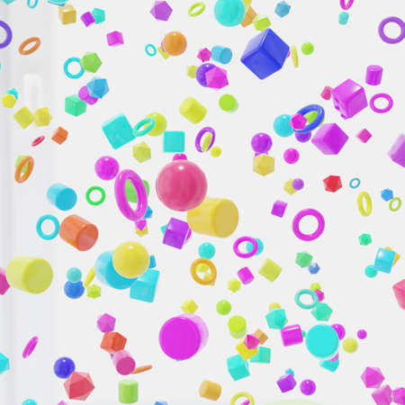 3d rendering. 3d primitives multicolored on a light white background isolated, children's play...