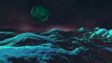 lunar seascape milky way raging ocean at night. 3d rendering