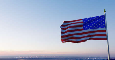 American flag in the wind waves the background of the sky. 3d rendering