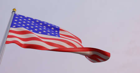 American flag in the wind waves the background of the sky. 3d rendering