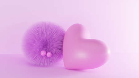 the concept of a sweet heart. the furry creature snuggles up to the heart. cute picture of lovers...