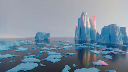 arctic ice. beautiful landscape with ice huge blocks in the water reflection. dramatic polar ice landscapeの写真素材