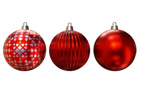 set of three red festive balls, decorative balls for the Christmas treeの写真素材
