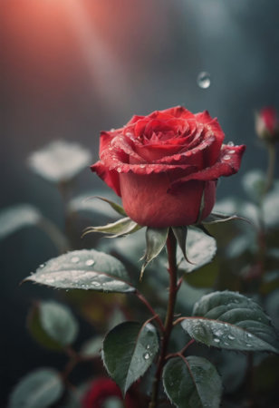 big red roses in the ass in raindrops.の素材