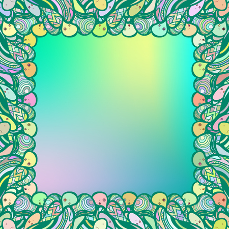 frame with doodle funny monster patternのイラスト素材