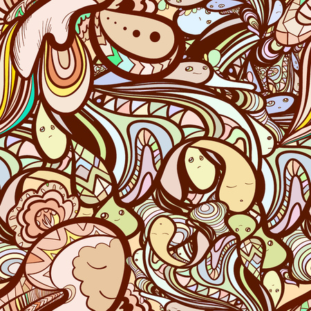 Doodle seamless pattern with funny cute monster dropsのイラスト素材