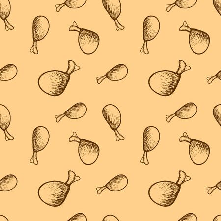 Doodle drawn seamless pattern with chicken legs for designのイラスト素材