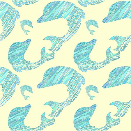 Doodle drawn seamless pattern with dolphinsのイラスト素材