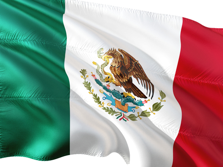 Flag of Mexico waving in the wind, isolated white background.の写真素材