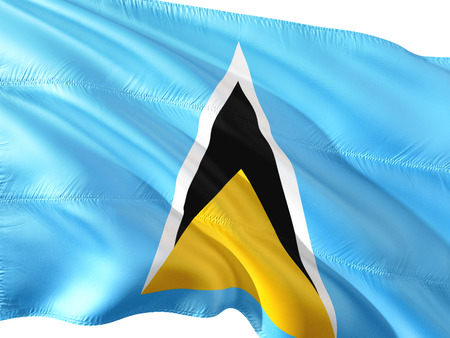 Flag of Saint Lucia waving in the wind, isolated white background.