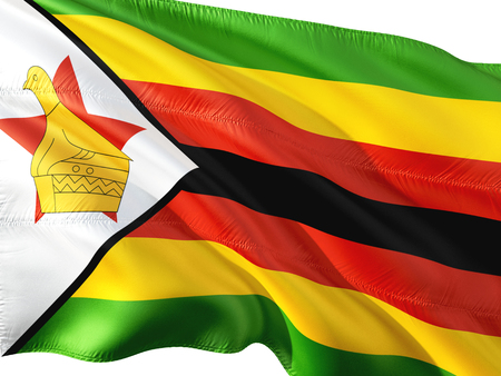 Flag of Zimbabwe waving in the wind, isolated white background.の写真素材