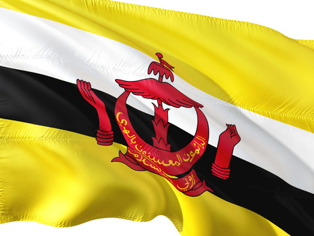 Flag of Brunei waving in the wind, isolated white background.の写真素材