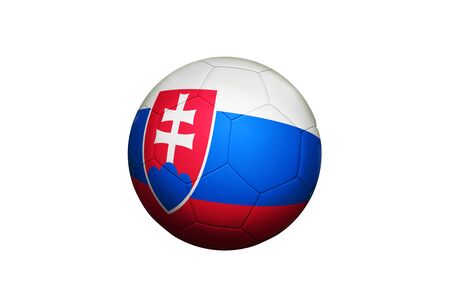 Slovakia flag on ball at corner kick position, soccer field background. National football theme on green grass.の写真素材