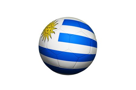 Uruguay flag on ball at corner kick position, soccer field background. National football theme on green grass.の写真素材