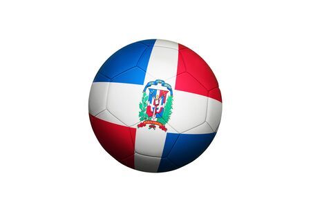 Dominican Republic flag on ball at corner kick position, soccer field background. National football theme on green grass.の写真素材