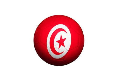 Tunisia flag on ball at corner kick position, soccer field background. National football theme on green grass.の写真素材