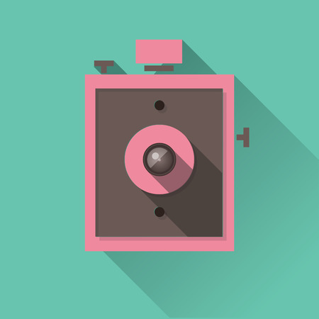vector flat design long shadow icon of vintage cameraのイラスト素材
