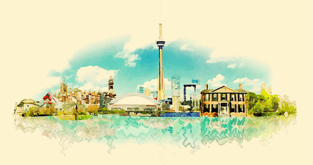 TORONTO city watercolor illustrationのイラスト素材