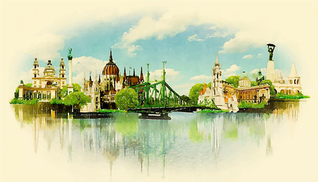 BUDAPEST city watercolor illustrationのイラスト素材