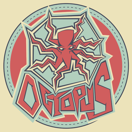 graffiti stye vector contour drawing octopus illustrationのイラスト素材