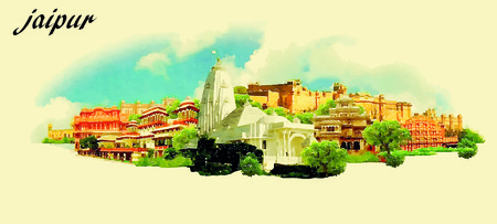 JAIPUR (India) vector panoramic water color illustrationのイラスト素材