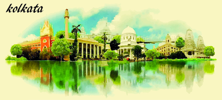 CALCUTTA vector panoramic water color illustration