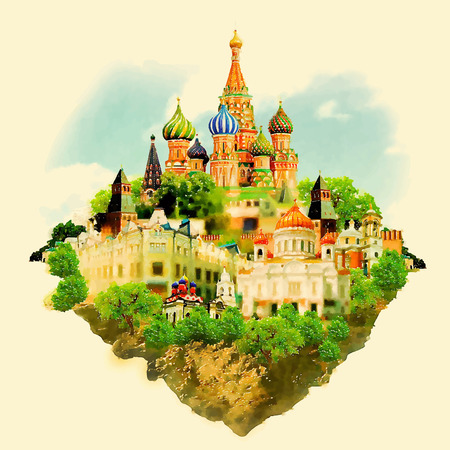 MOSCOW surroundings watercolor illustrationのイラスト素材