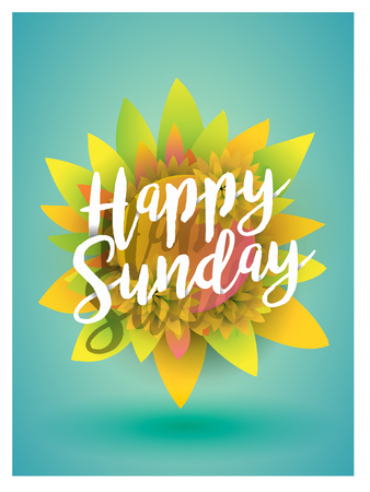 Script typographic happy Sunday sign  on sunflowerのイラスト素材