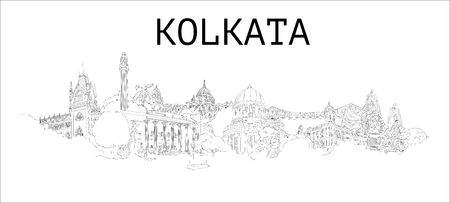 Kolkata city hand drawing panoramic illustration artworkのイラスト素材