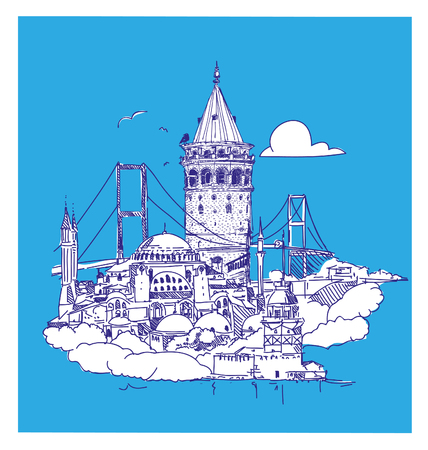 vector hand drawing ISTANBUL viewのイラスト素材