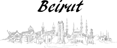vector panoramic hand drawing beirut city illustrationのイラスト素材