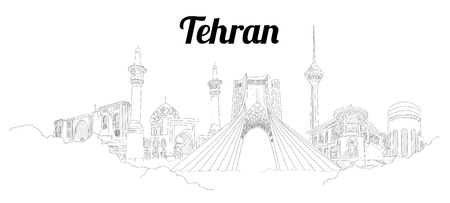Tehran CITY city vector panoramic hand drawing illustrationのイラスト素材