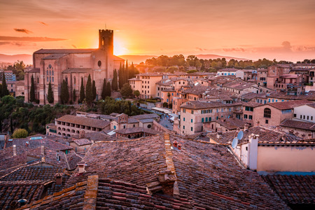 Beautiful amazing view over Siena in Tuscany on a sunset in Italyの写真素材